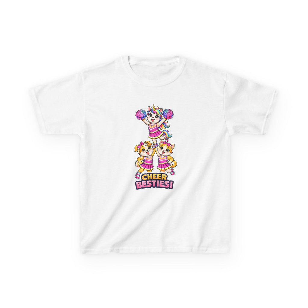 Kids Cheer T-Shirt — 'Cheer Besties' Cute Cheerleader Puppy Graphic Tee