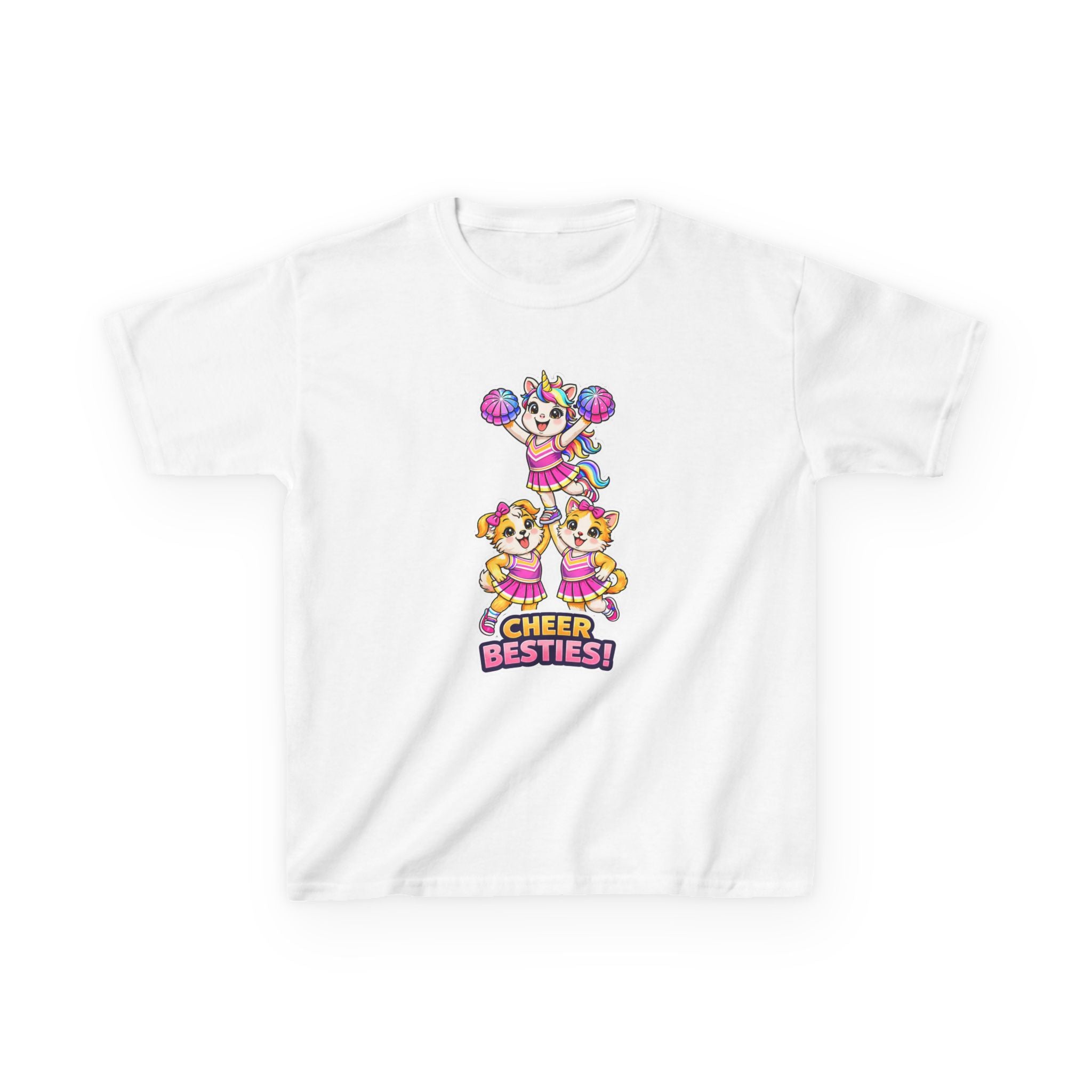 Kids Cheer T-Shirt — 'Cheer Besties' Cute Cheerleader Puppy Graphic Tee