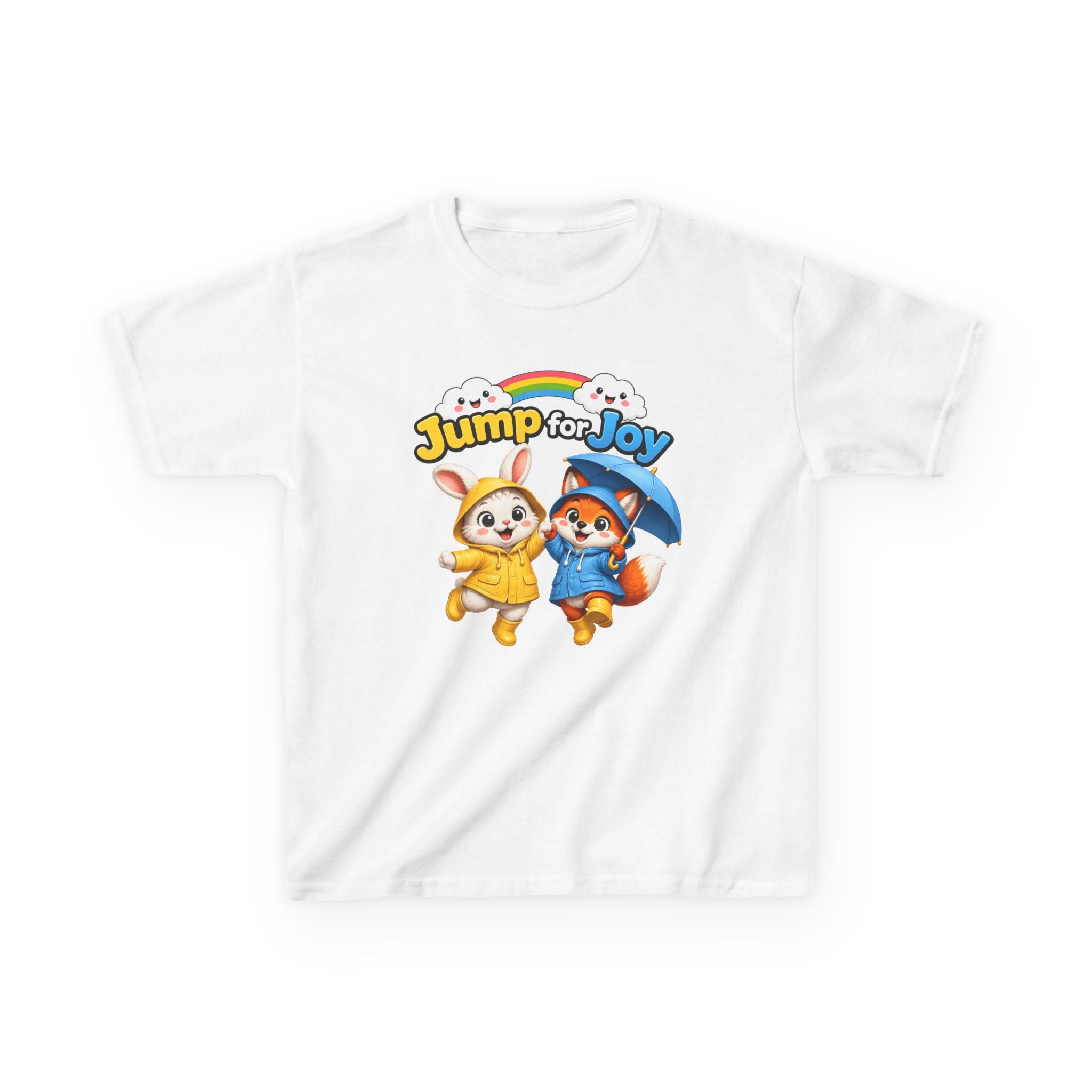 Kids Raincoat Animals T-Shirt — 'Jump for Joy' Cute Rainbow Graphic Tee
