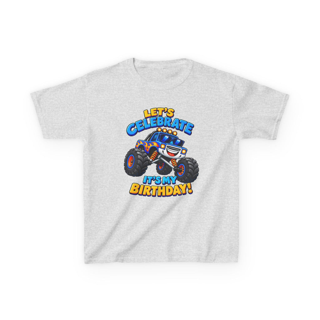 Kids Birthday T‑Shirt — 'Let's Celebrate It's My Birthday!' Monster Truck Tee