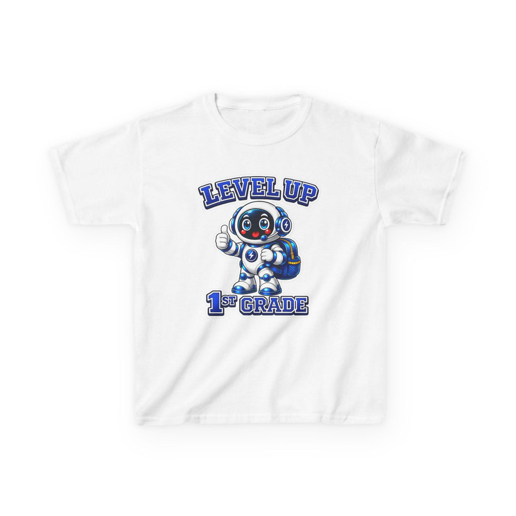 1st Grade Level Up Kids T‑Shirt — Cute Robot Back to School Tee