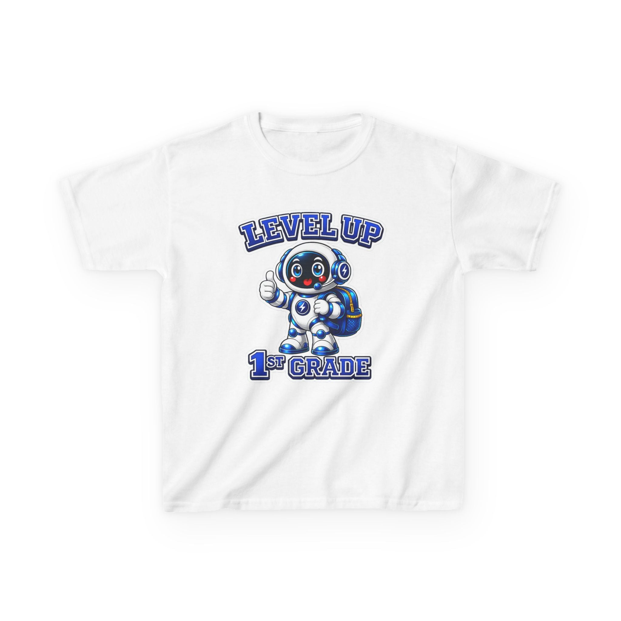 1st Grade Level Up Kids T‑Shirt — Cute Robot Back to School Tee