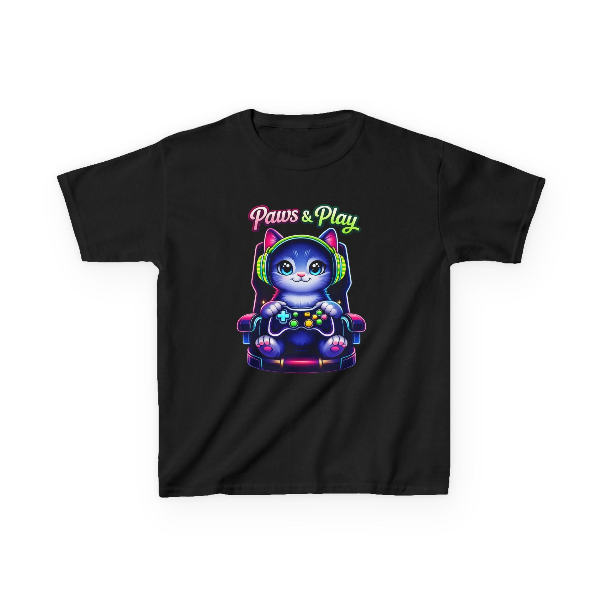 Kids Gamer T-Shirt – Cat Play & Pause Graphic Tee