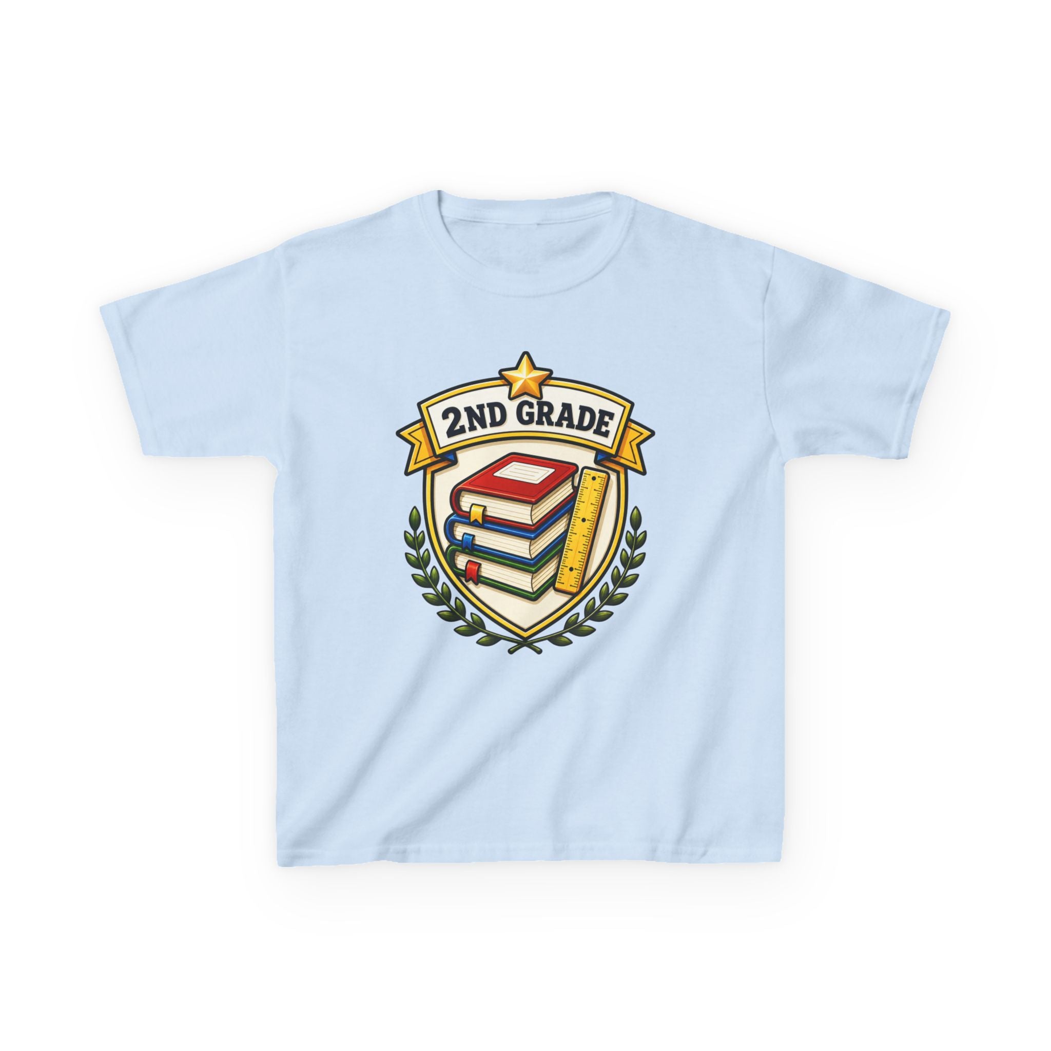 Kids 2nd Grade T-Shirt — 'Books & Ruler Badge' Back-to-School Graphic Tee