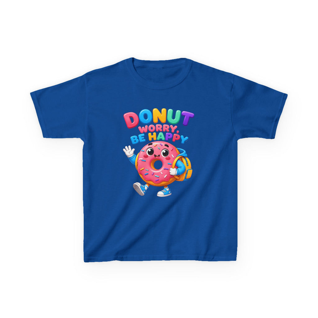 Kids Tee — "Donut Worry, Be Happy" Colorful Cartoon Donut Shirt