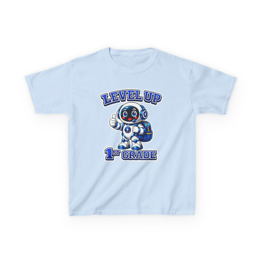 1st Grade Level Up Kids T‑Shirt — Cute Robot Back to School Tee
