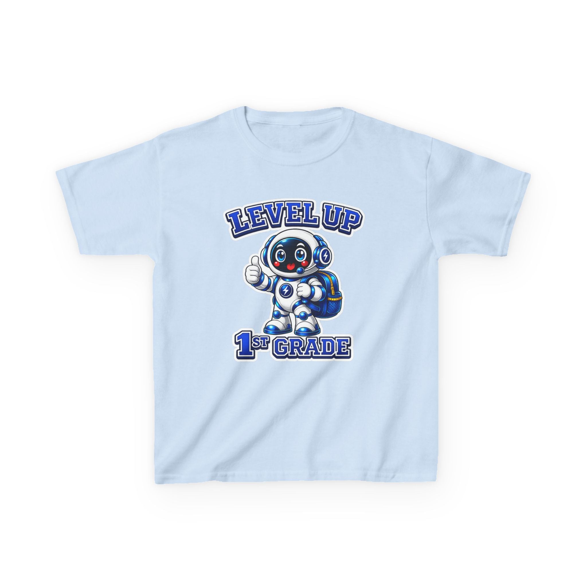 1st Grade Level Up Kids T‑Shirt — Cute Robot Back to School Tee