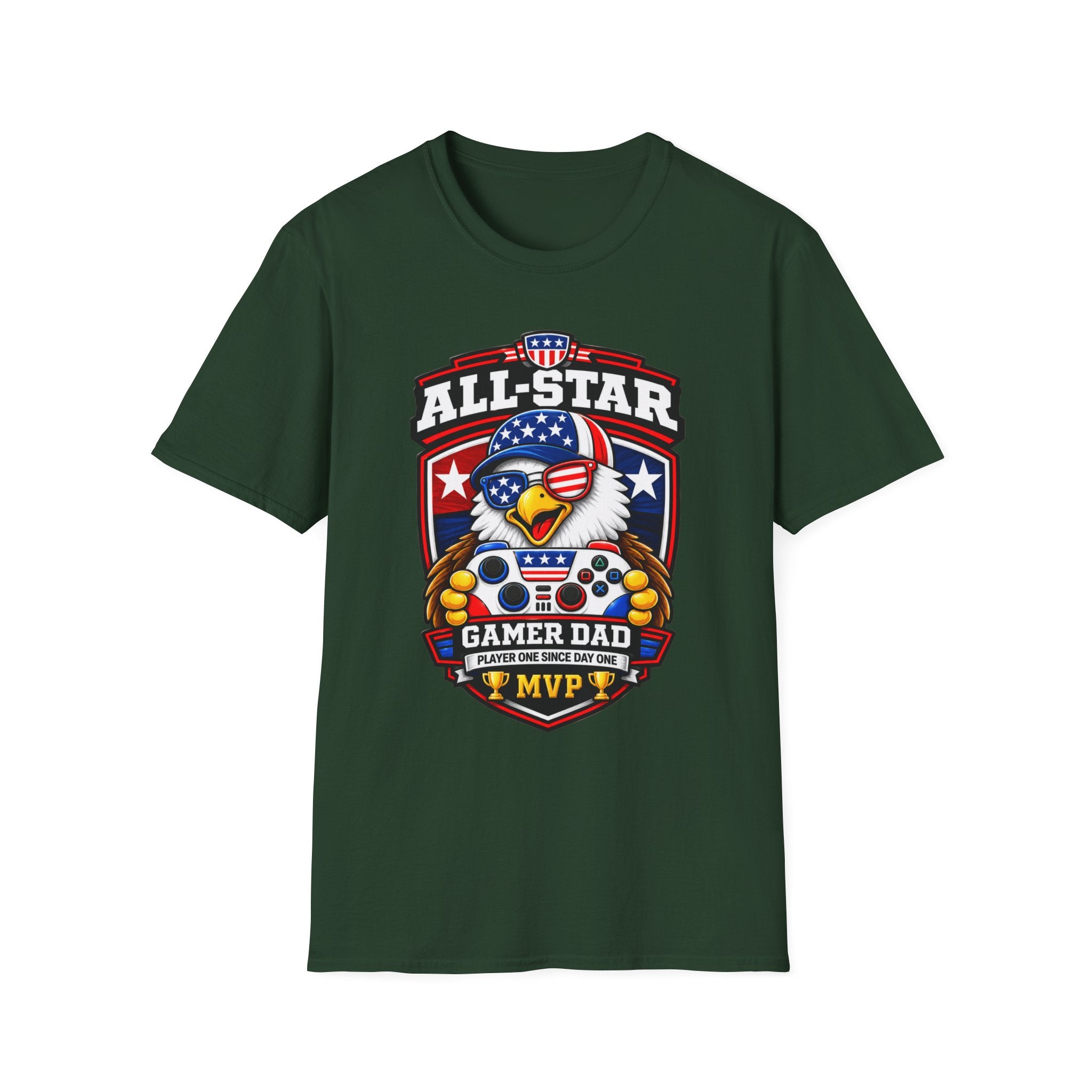 All-Star Gamer Dad T-Shirt — Patriotic Eagle Gaming Graphic Tee