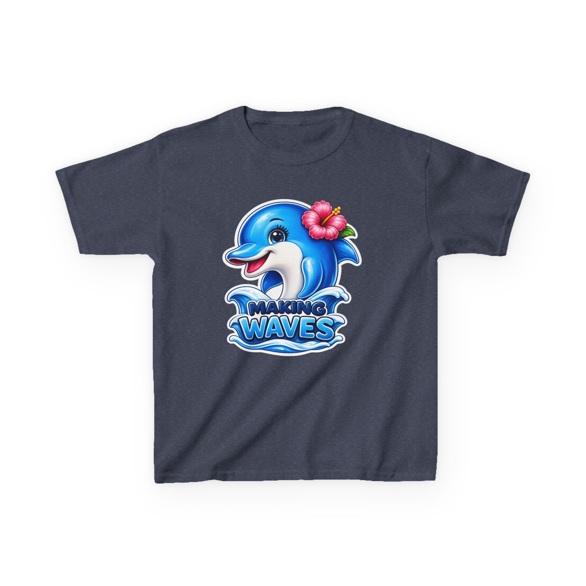 Kids Dolphin Tee - "Making Waves" Cute Tropical Dolphin Graphic T-Shirt