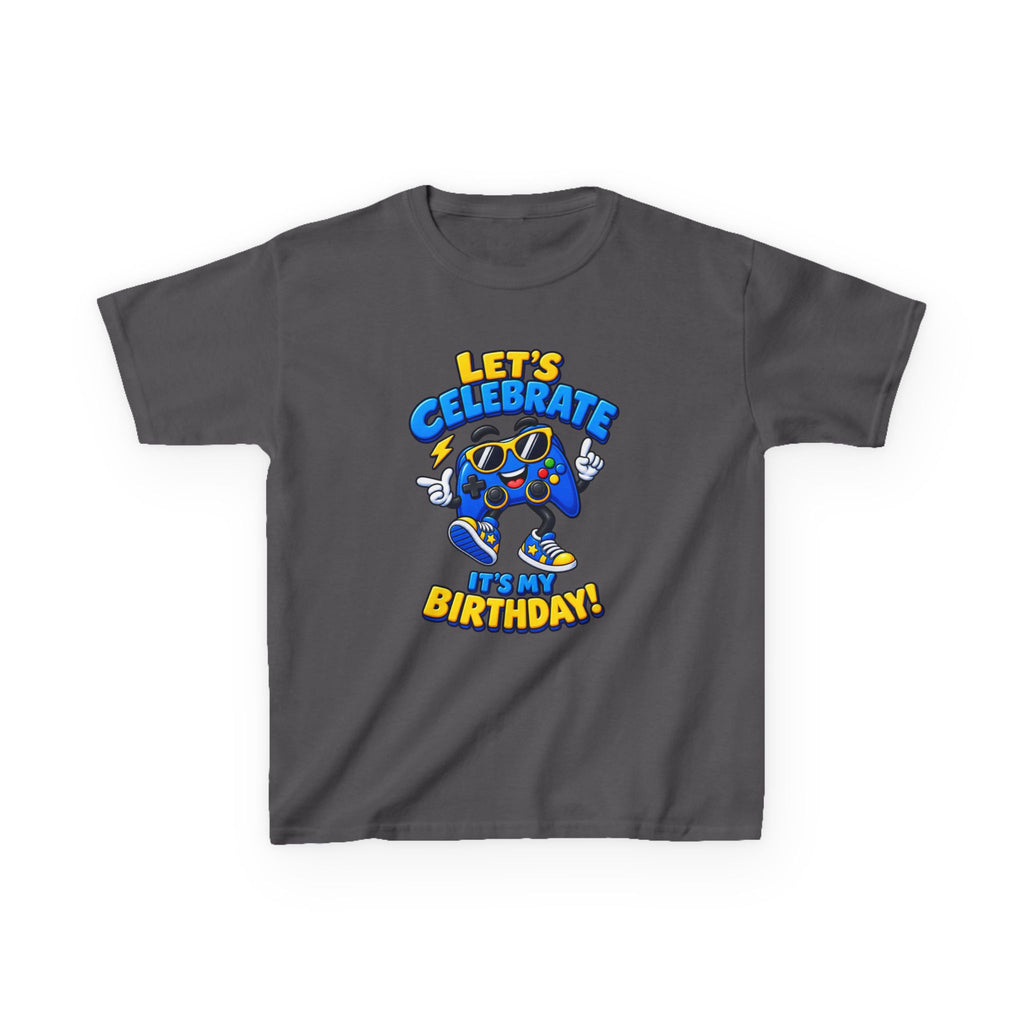 Kids Birthday T-Shirt — 'Let's Celebrate It's My Birthday!' Cartoon Party Graphic Tee