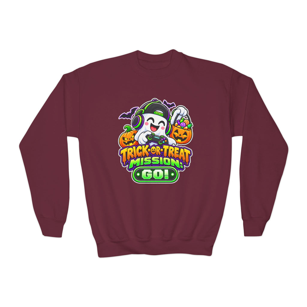 Kidxtr™ Kids Halloween Sweatshirt — 'Trick or Treat Mission' Halloween Graphic Crewneck