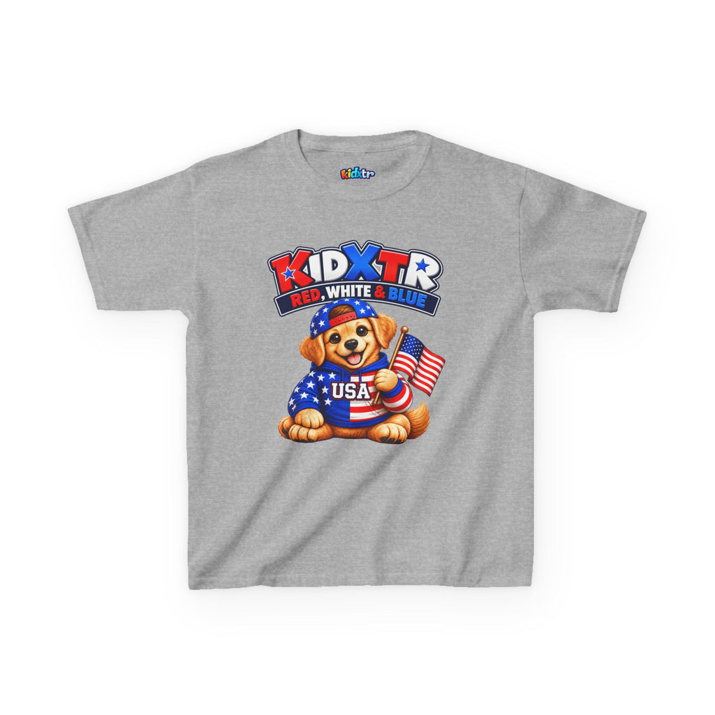 Kidxtr™ Kids Patriotic T-Shirt — 'Red, White & Blue' USA Dog Graphic Tee