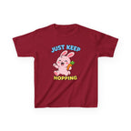 Kids Tee — “Just Keep Hopping” Cute Bunny Carrot Graphic
