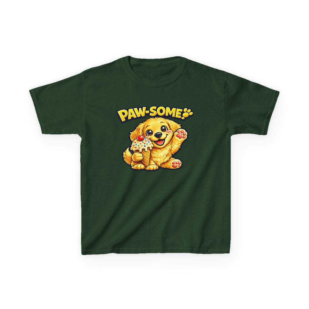 Kids Dog T-Shirt — 'Paw-some!' Golden Puppy Graphic Tee