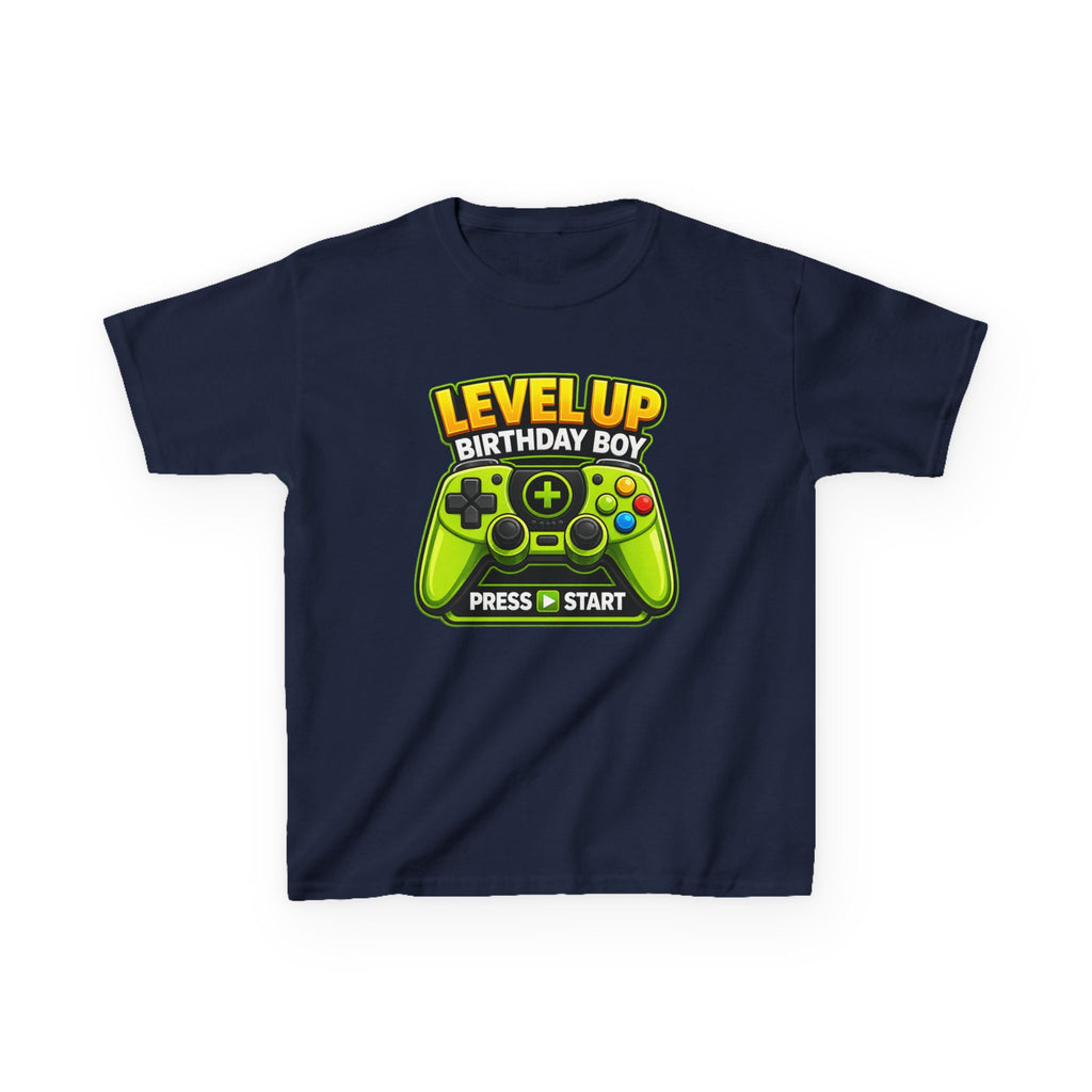 Kids Video Game T-Shirt — 'Level Up Birthday Boy' Game Controller Graphic Tee