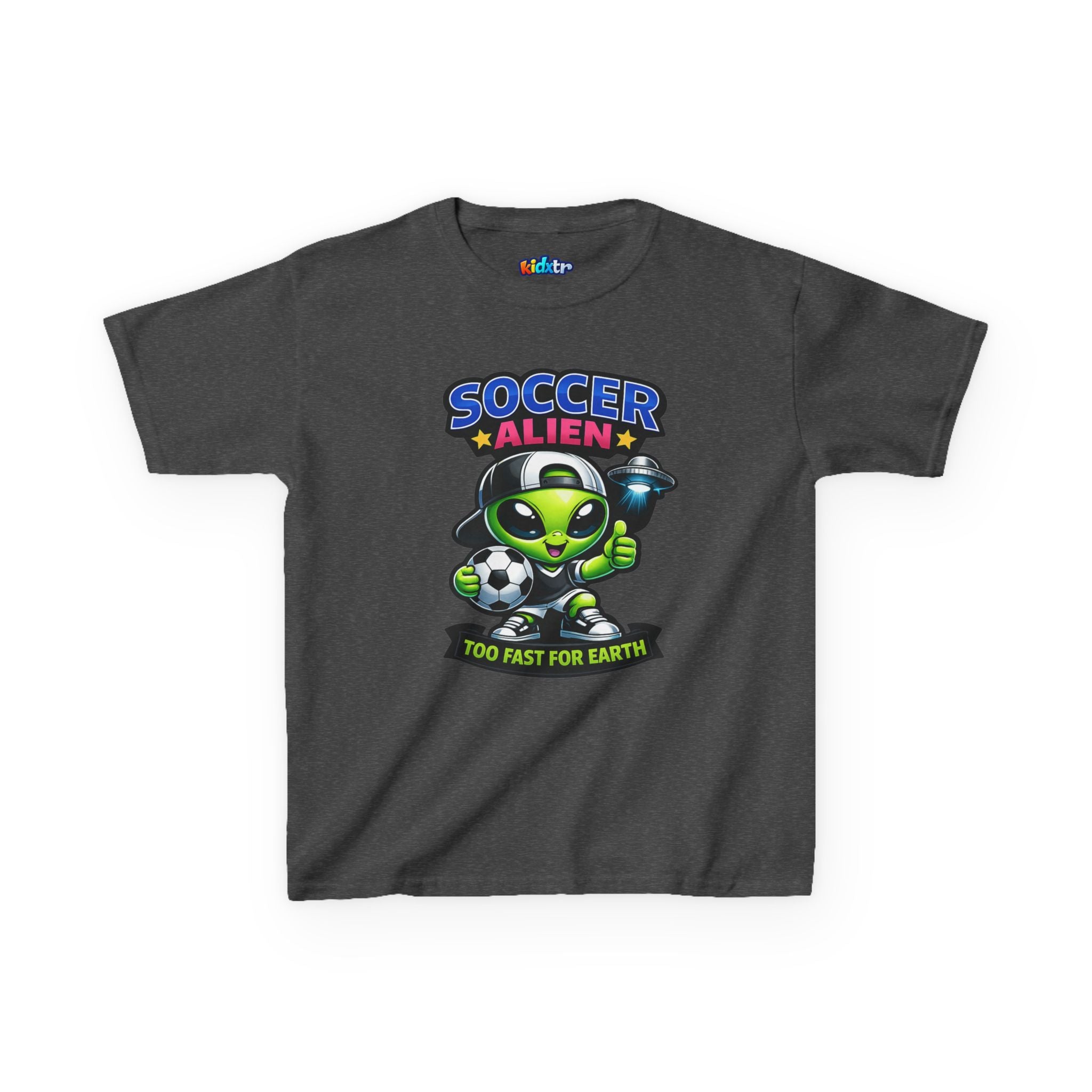 Kidxtr™ Kids Soccer T-Shirt — 'Too Fast for Earth' Soccer Alien Graphic Tee