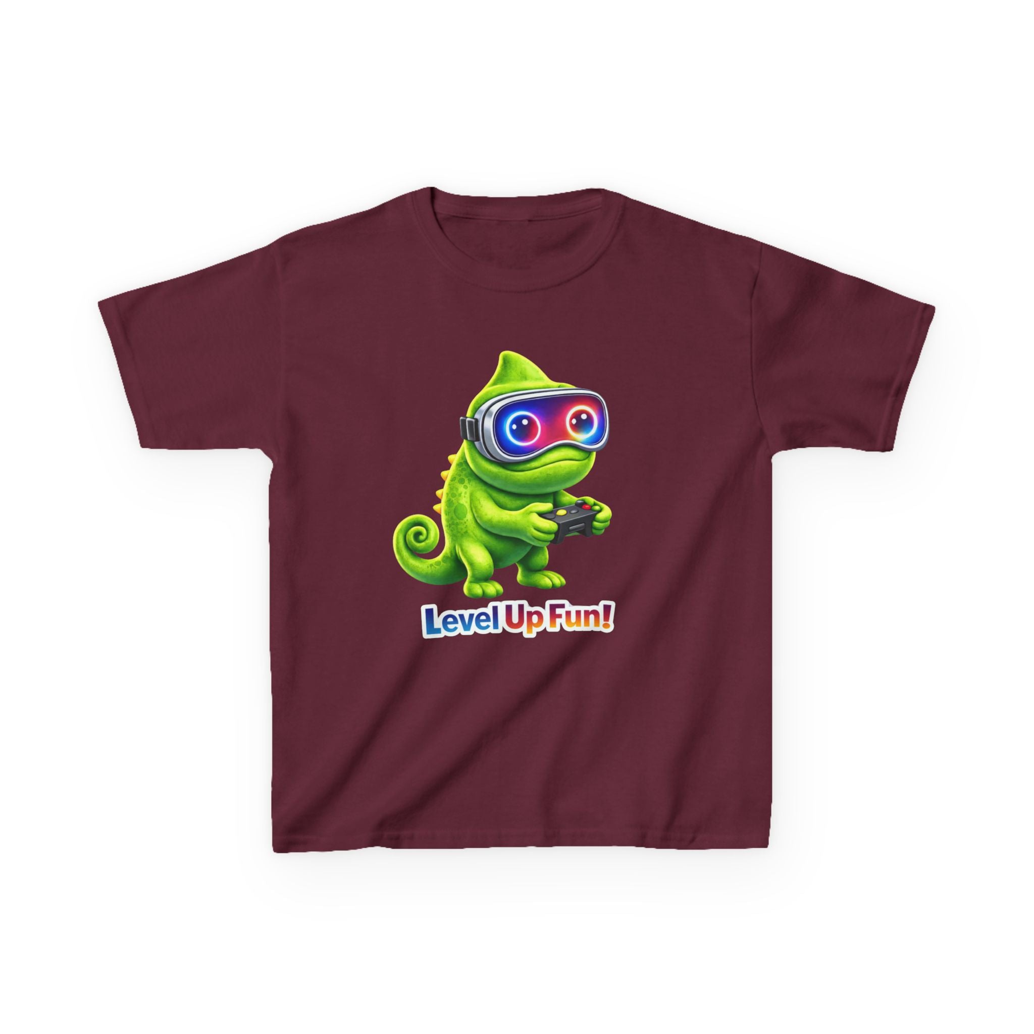 Kids Gaming T-Shirt — 'Level Up Fun!' Chameleon Gamer Graphic Tee