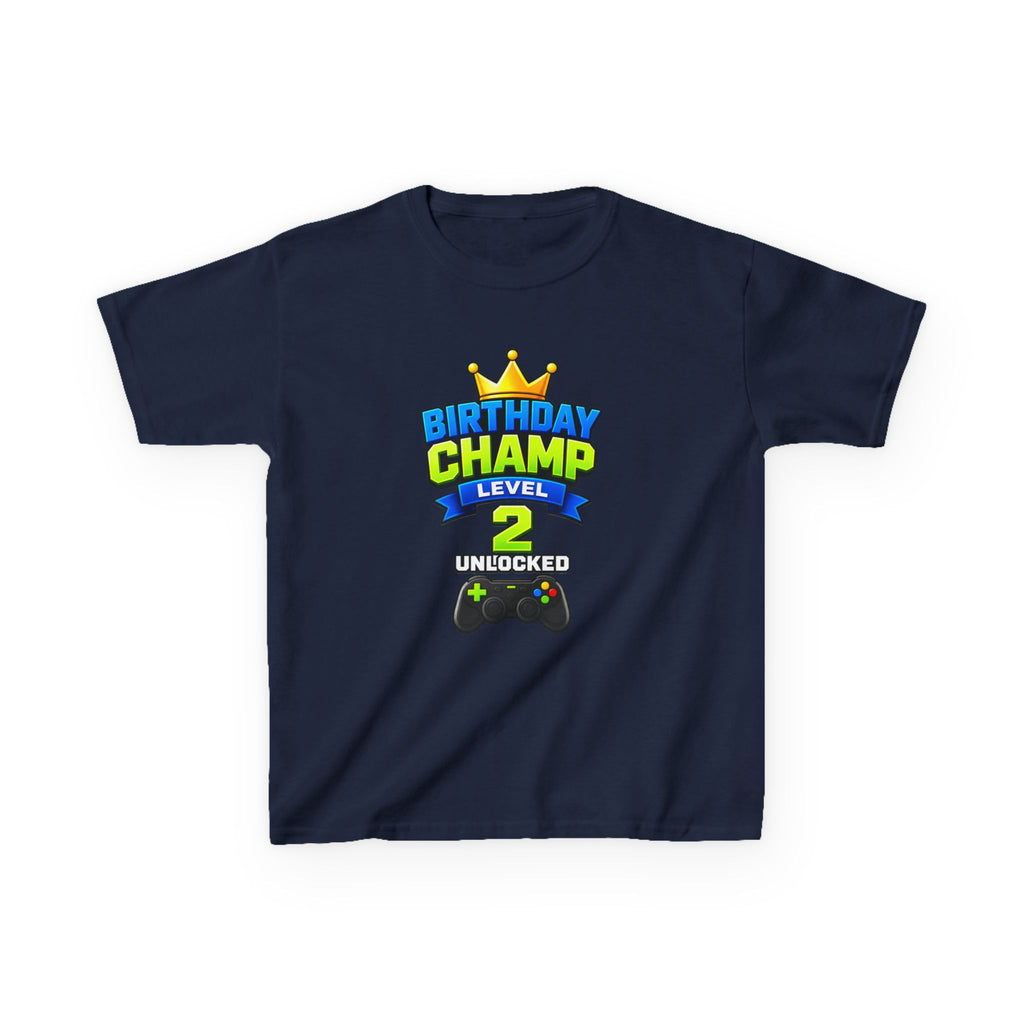 Kids Birthday T-Shirt — 'Birthday Champ' Level 2 Gamer Crown Graphic Tee