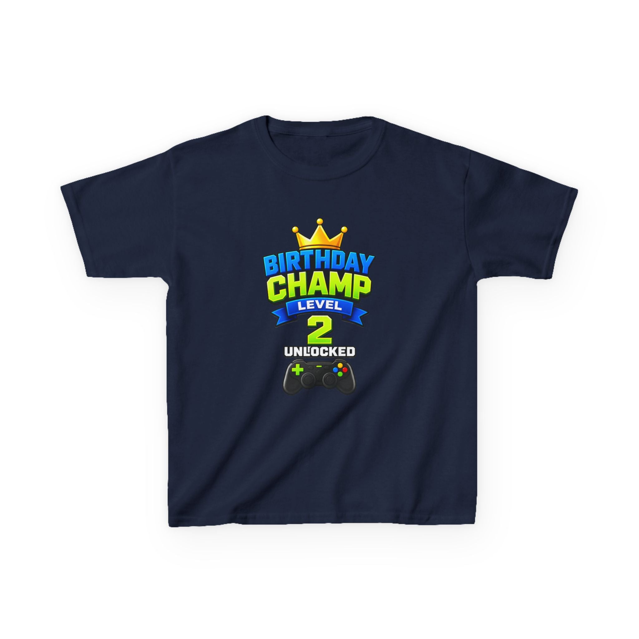 Kids Birthday T-Shirt — 'Birthday Champ' Level 2 Gamer Crown Graphic Tee