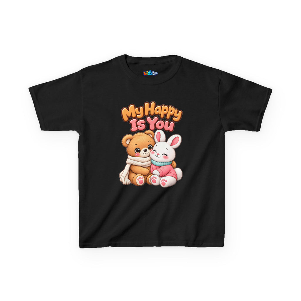 Kidxtr™ Kids Bear & Bunny T-Shirt — 'My Happy Is You' Cute Animal Graphic Tee