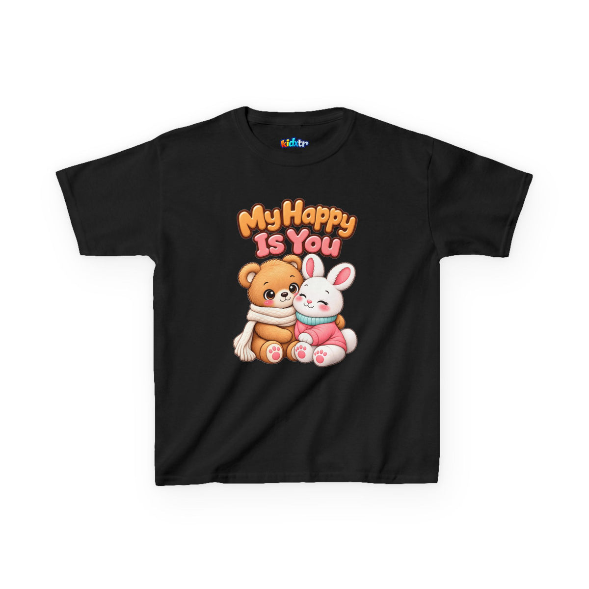 Kidxtr™ Kids Bear & Bunny T-Shirt — 'My Happy Is You' Cute Animal Graphic Tee