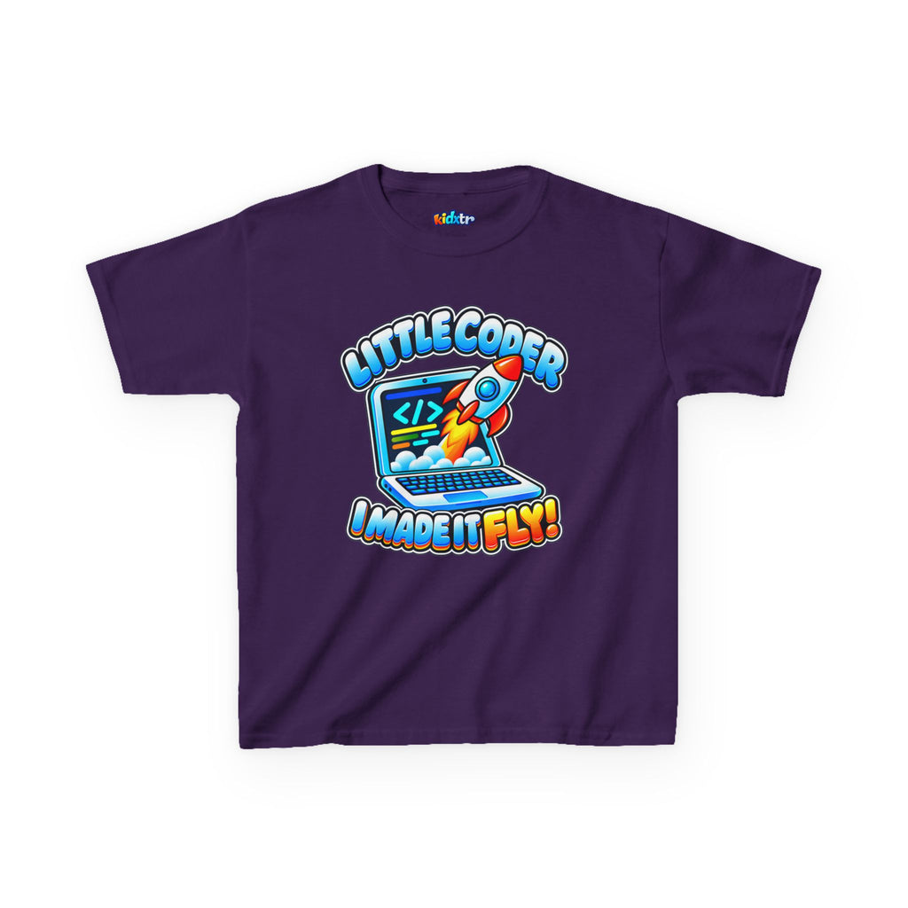 Kidxtr™ Kids Coder T-Shirt — 'I Made It Fly' Little Coder Robot Graphic Tee