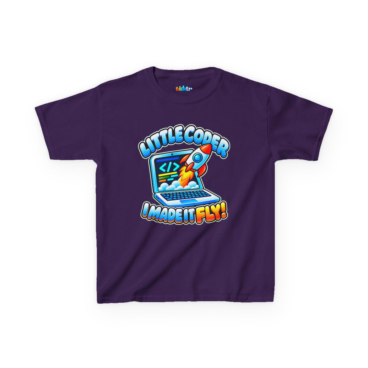 Kidxtr™ Kids Coder T-Shirt — 'I Made It Fly' Little Coder Robot Graphic Tee