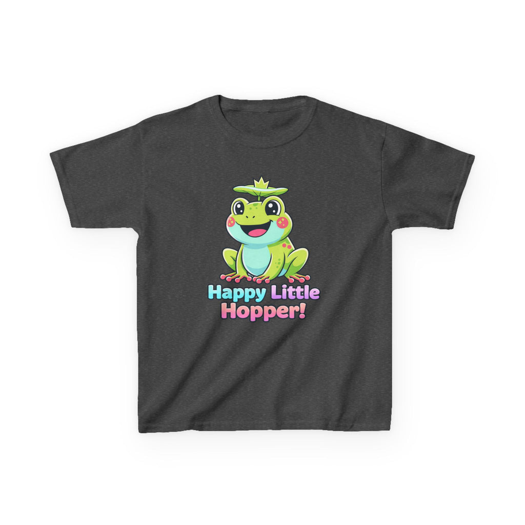 Kids Frog T-Shirt — 'Happy Little Hopper!' Cartoon Crown Frog Graphic Tee