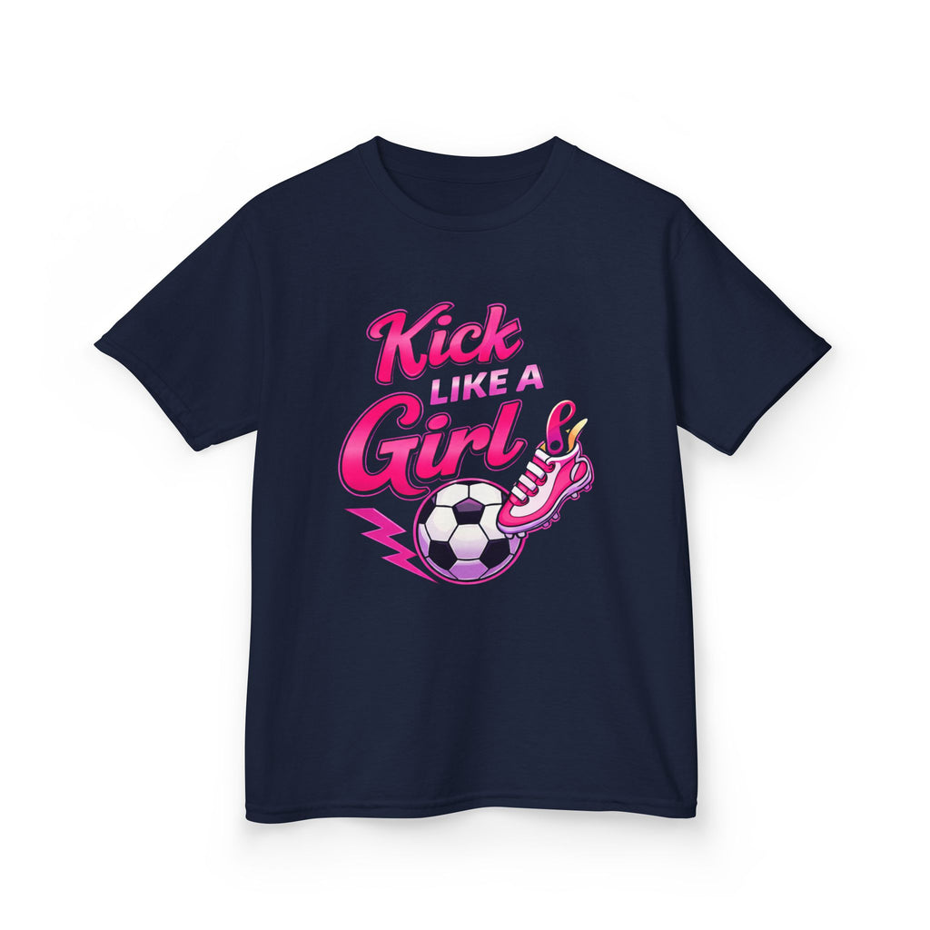 Kids Soccer T-Shirt — 'Kick Like a Girl' Soccer Graphic Tee