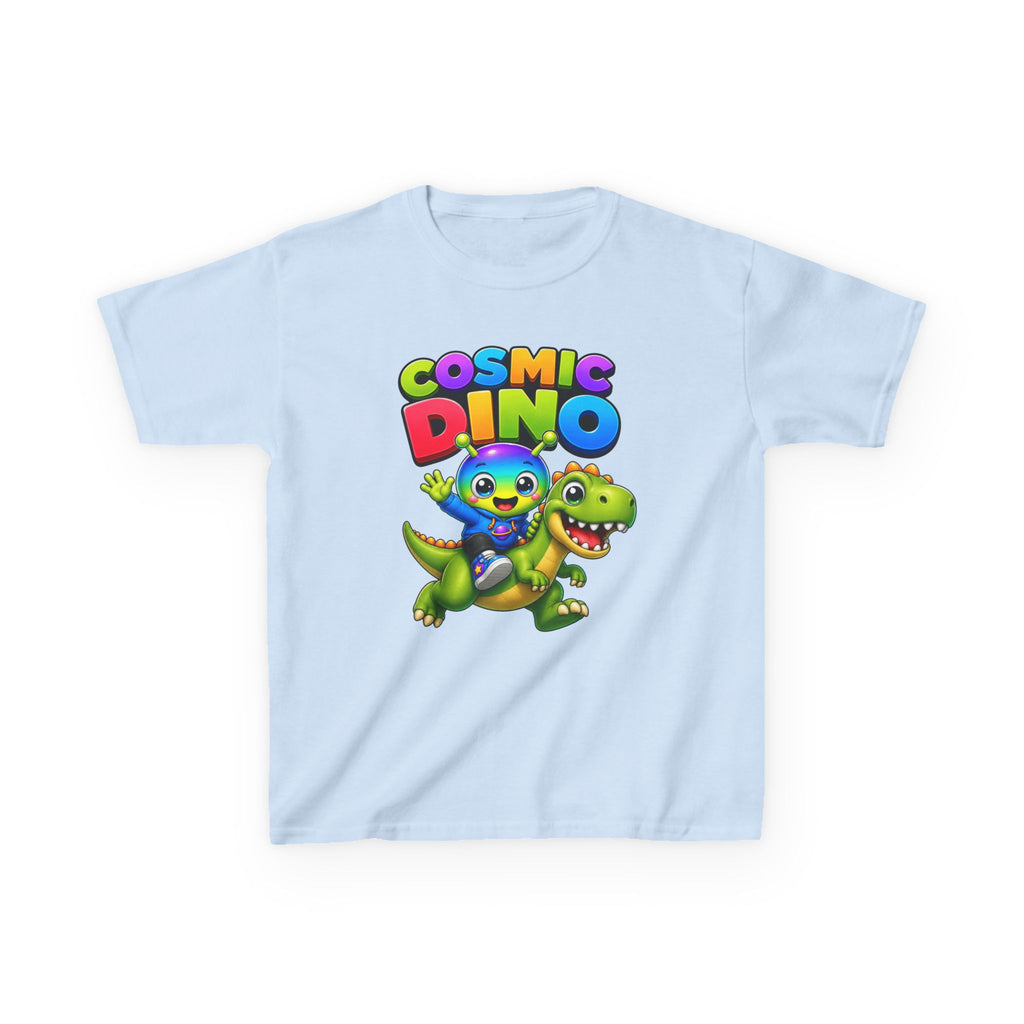 Kids Cosmic Dino T-Shirt — 'Cosmic Dino' Colorful Alien Riding Dinosaur Graphic Tee