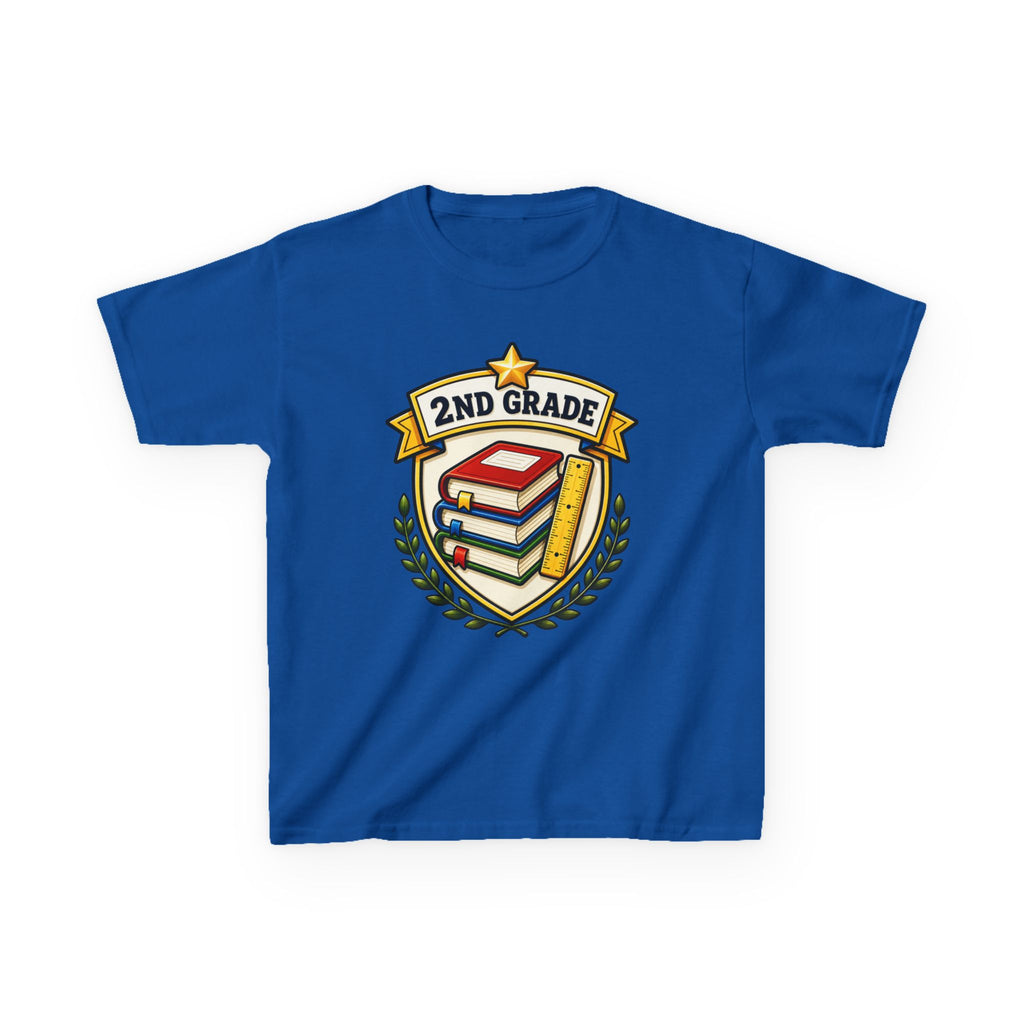 Kids 2nd Grade T-Shirt — 'Books & Ruler Badge' Back-to-School Graphic Tee
