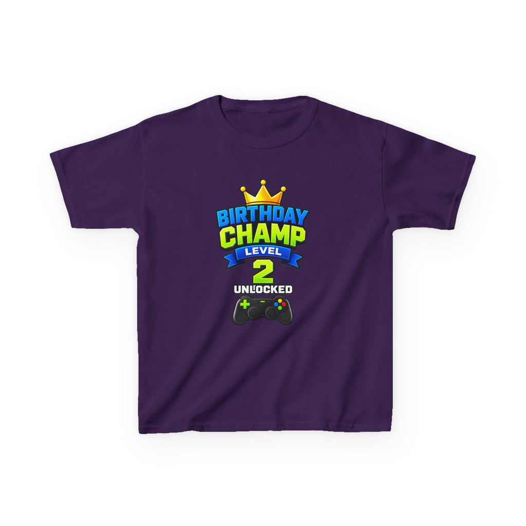 Kids Birthday T-Shirt — 'Birthday Champ' Level 2 Gamer Crown Graphic Tee