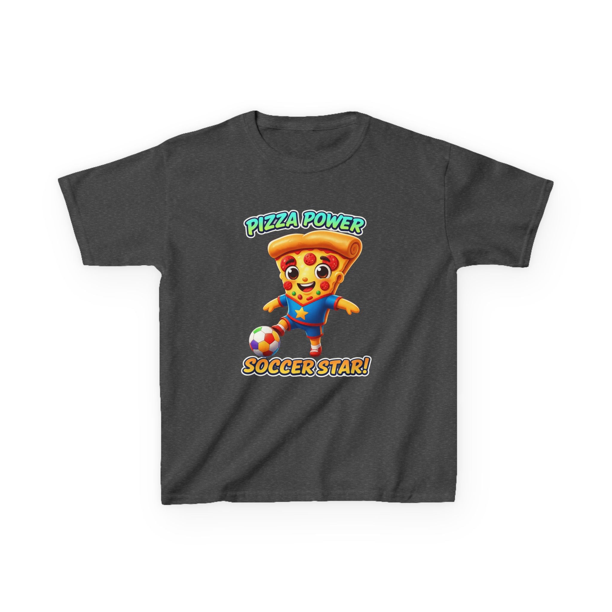 Kids Soccer T-Shirt — 'Pizza Power' Cute Pizza Slice Soccer Player Graphic Tee