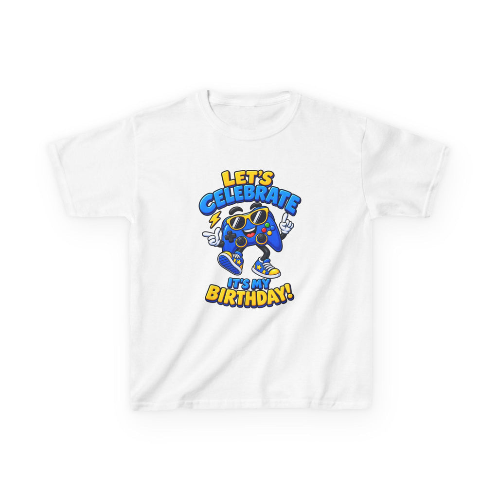 Kids Birthday T-Shirt — 'Let's Celebrate It's My Birthday!' Cartoon Party Graphic Tee