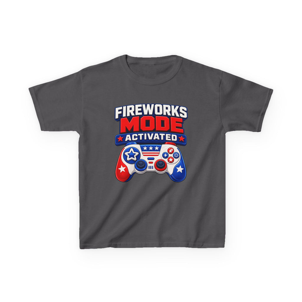 Kids Tee — "Fireworks Mode Activated" Patriotic Gamer Shirt