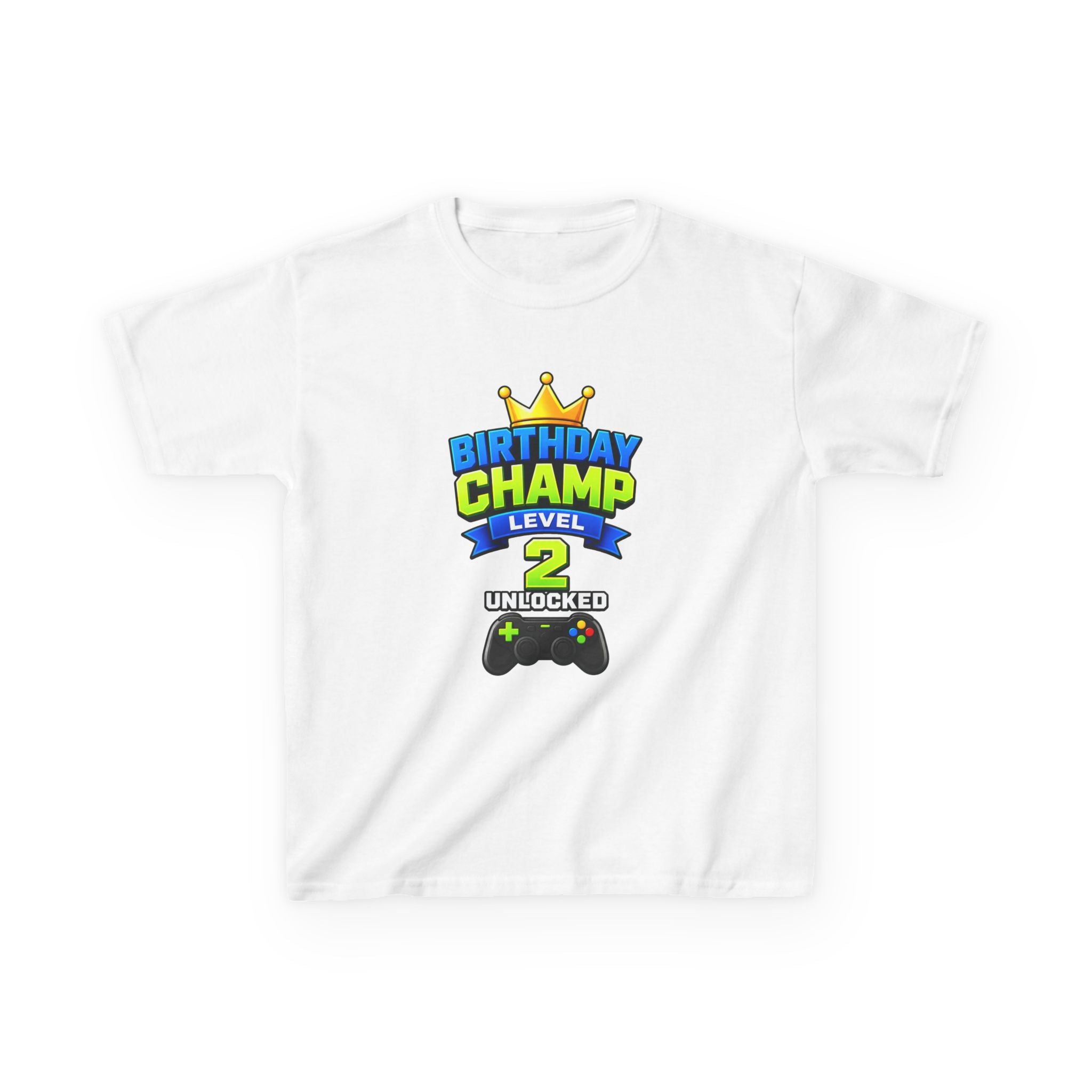 Kids Birthday T-Shirt — 'Birthday Champ' Level 2 Gamer Crown Graphic Tee