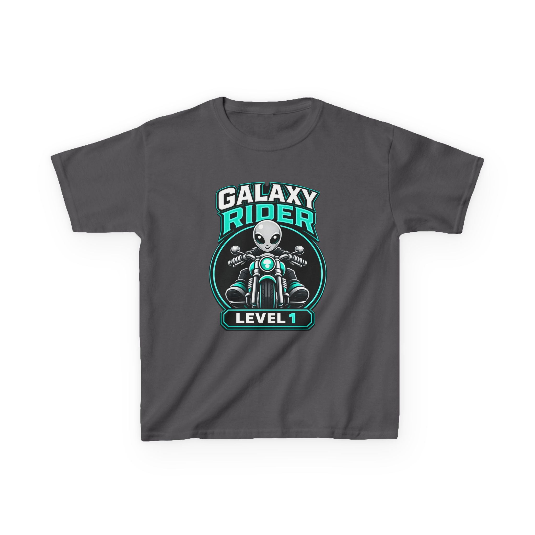 Kids Alien T-Shirt — 'Galaxy Rider Level 1' Alien Motorcycle Graphic Tee