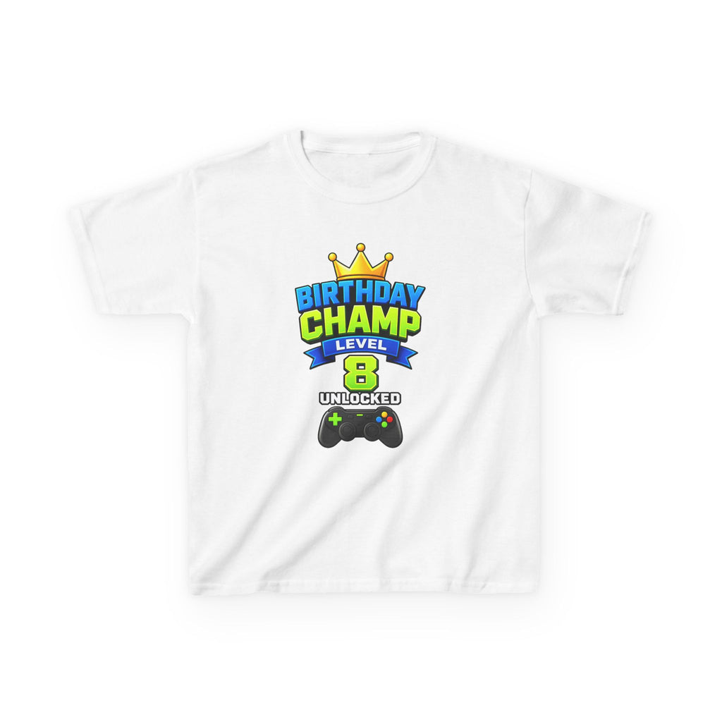 Kids Birthday T-Shirt — 'Birthday Champ' Level 8 Unlocked Gamer Graphic Tee