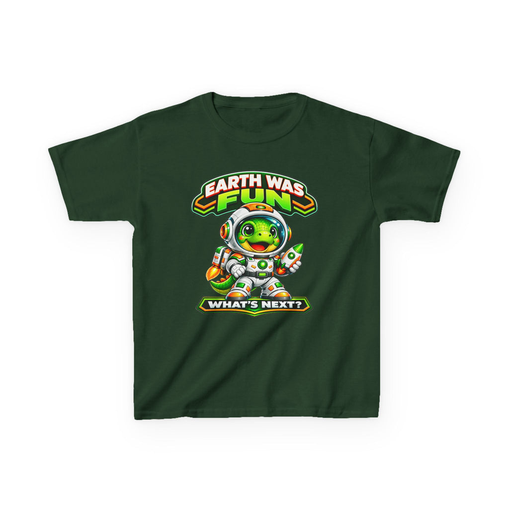 Kidxtr™ Kids Space T-Shirt — 'Earth Was Fun, What’s Next?' Cosmic Dino Graphic Tee