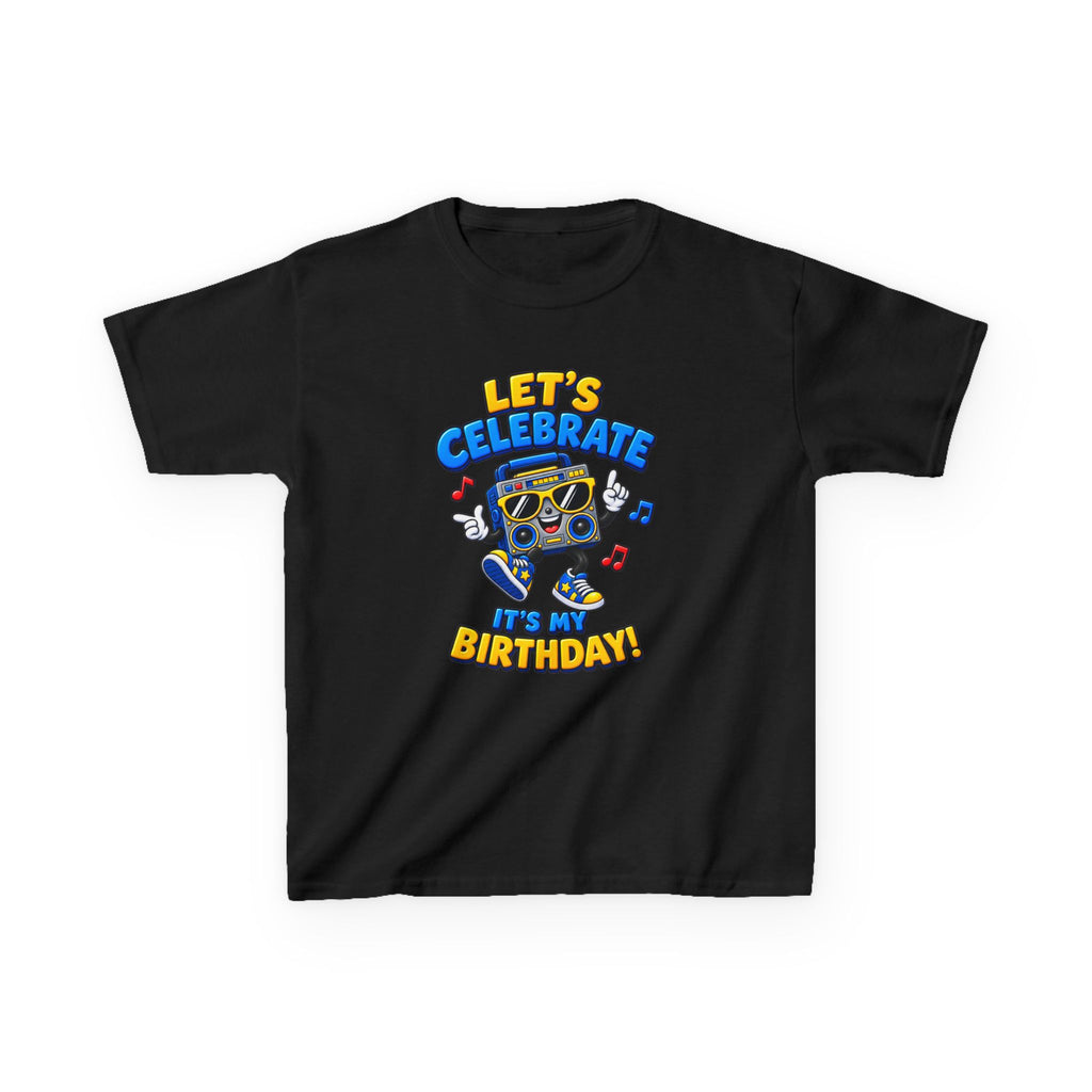 Kids Birthday T-Shirt — 'Let's Celebrate, It's My Birthday!' Fun Party  Boombox Graphic Tee