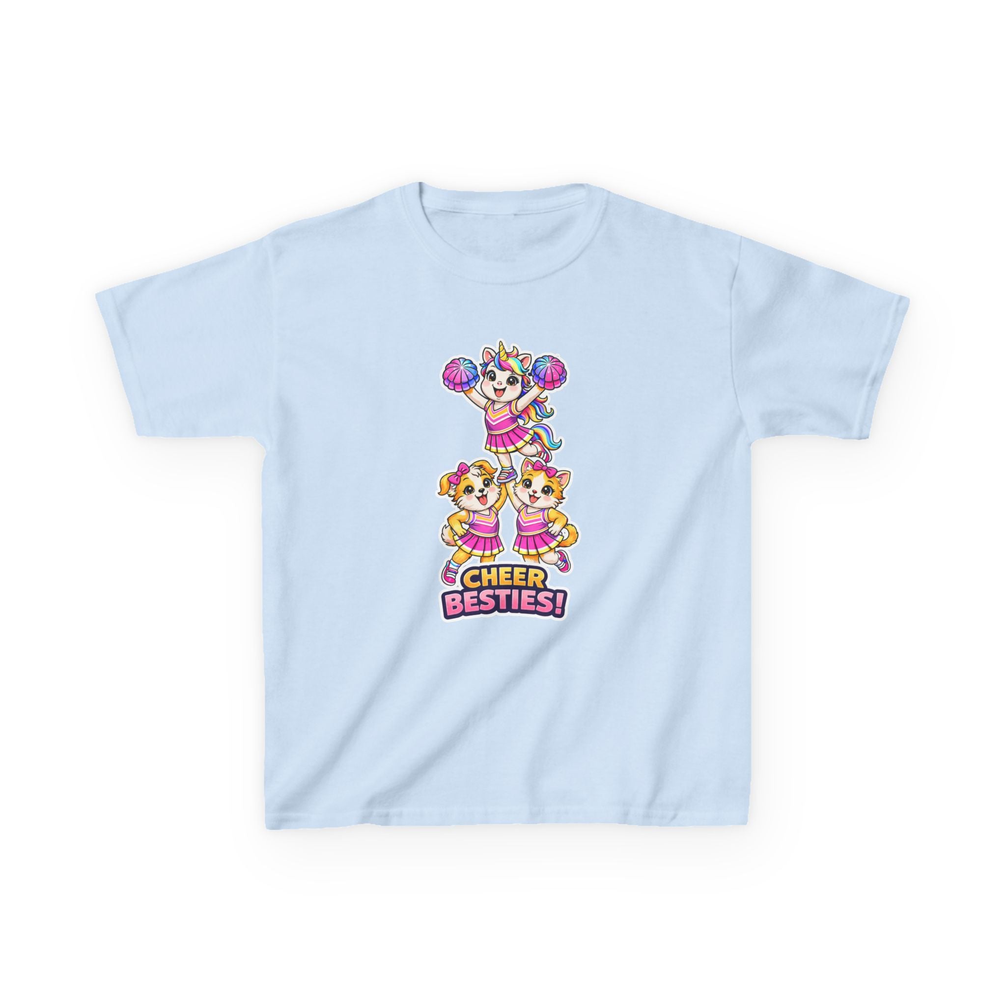 Kids Cheer T-Shirt — 'Cheer Besties' Cute Cheerleader Puppy Graphic Tee