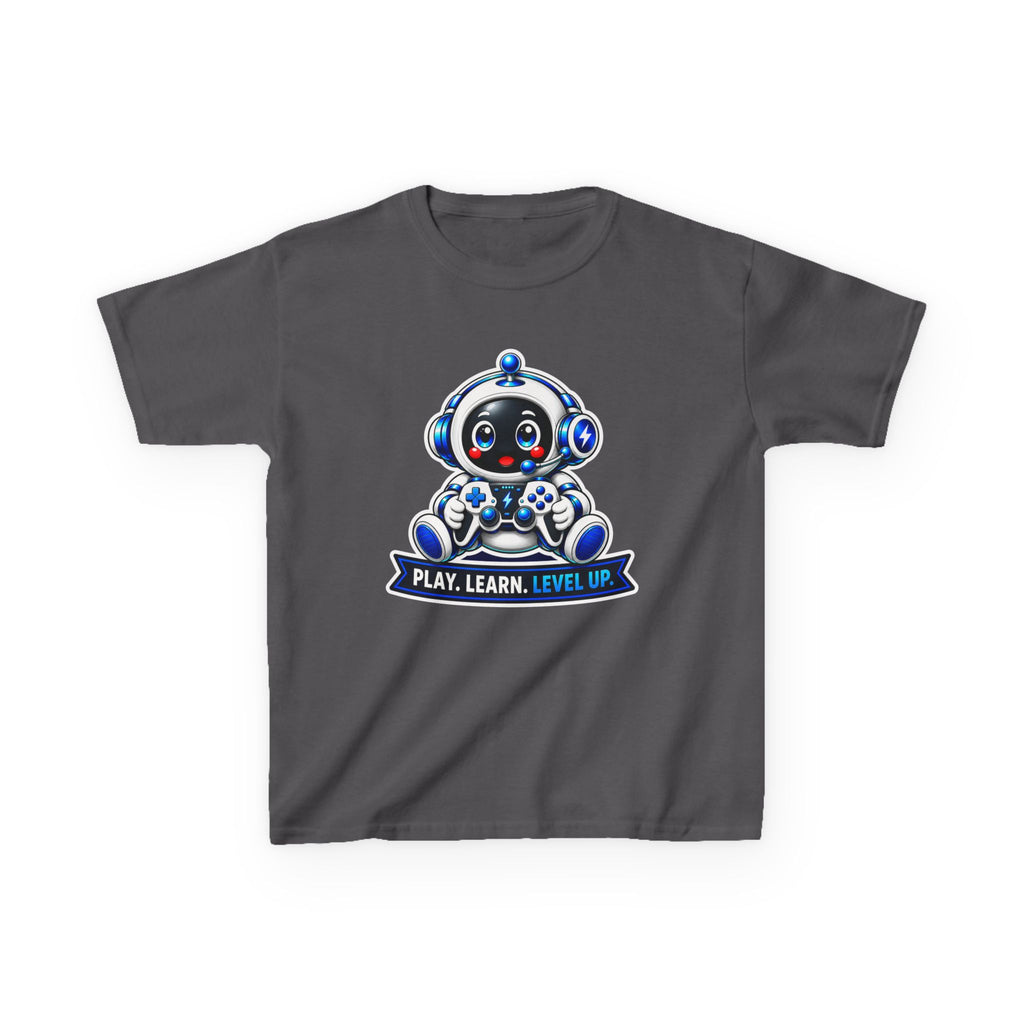 Kids Robot T-Shirt — 'Play. Learn. Level Up.' Cute Gamer Robot Graphic Tee