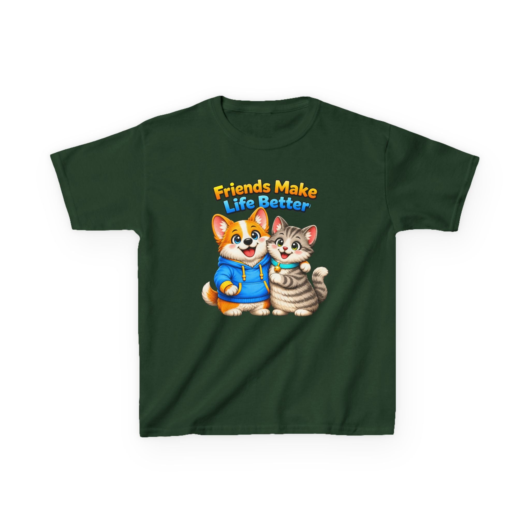Kids Friendship T-Shirt — 'Friends Make Life Better' Cute Cat & Dog Graphic Tee