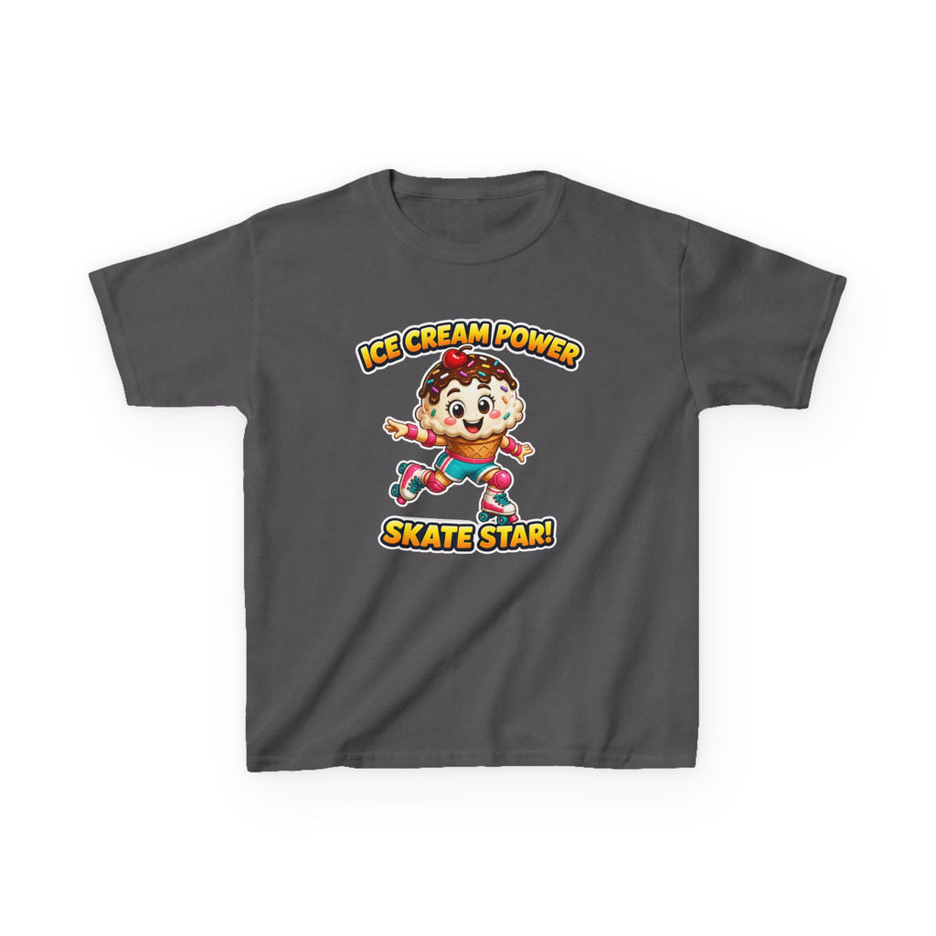 Kids Skate T-Shirt — 'Ice Cream Power Skate Star!' Cute Roller Skater Graphic Tee