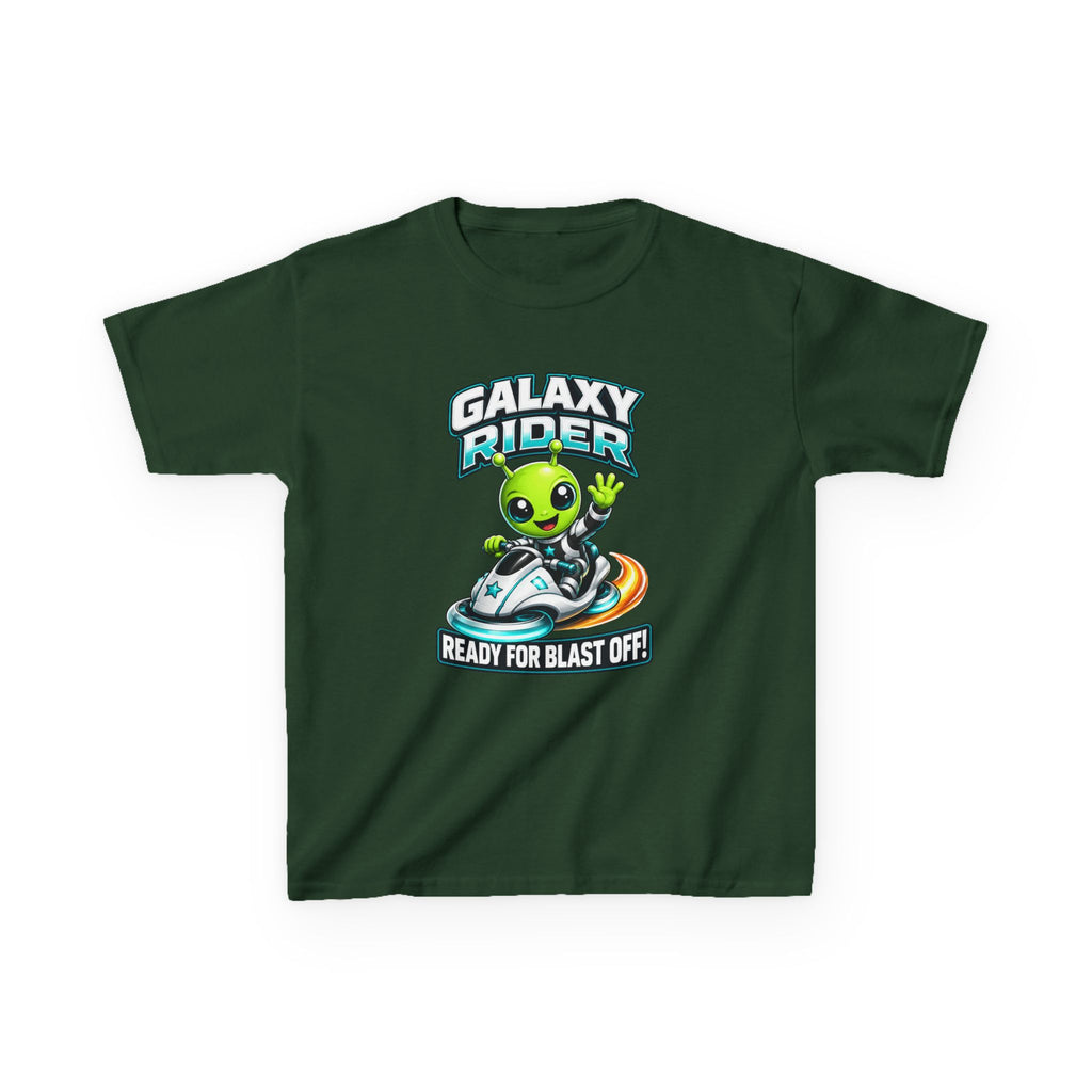 Kids Alien T-Shirt — 'Galaxy Rider: Ready for Blast Off!' Alien Space Rocket Graphic Tee