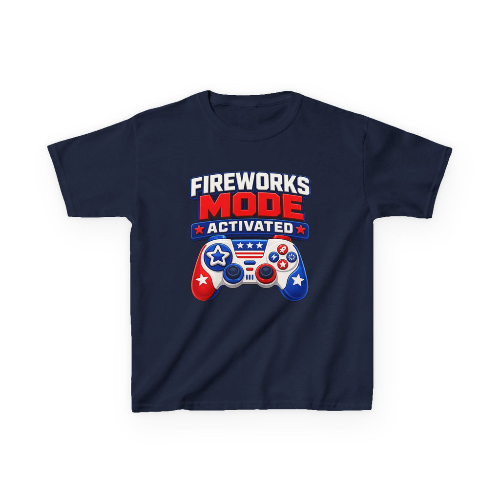 Kids Tee — "Fireworks Mode Activated" Patriotic Gamer Shirt