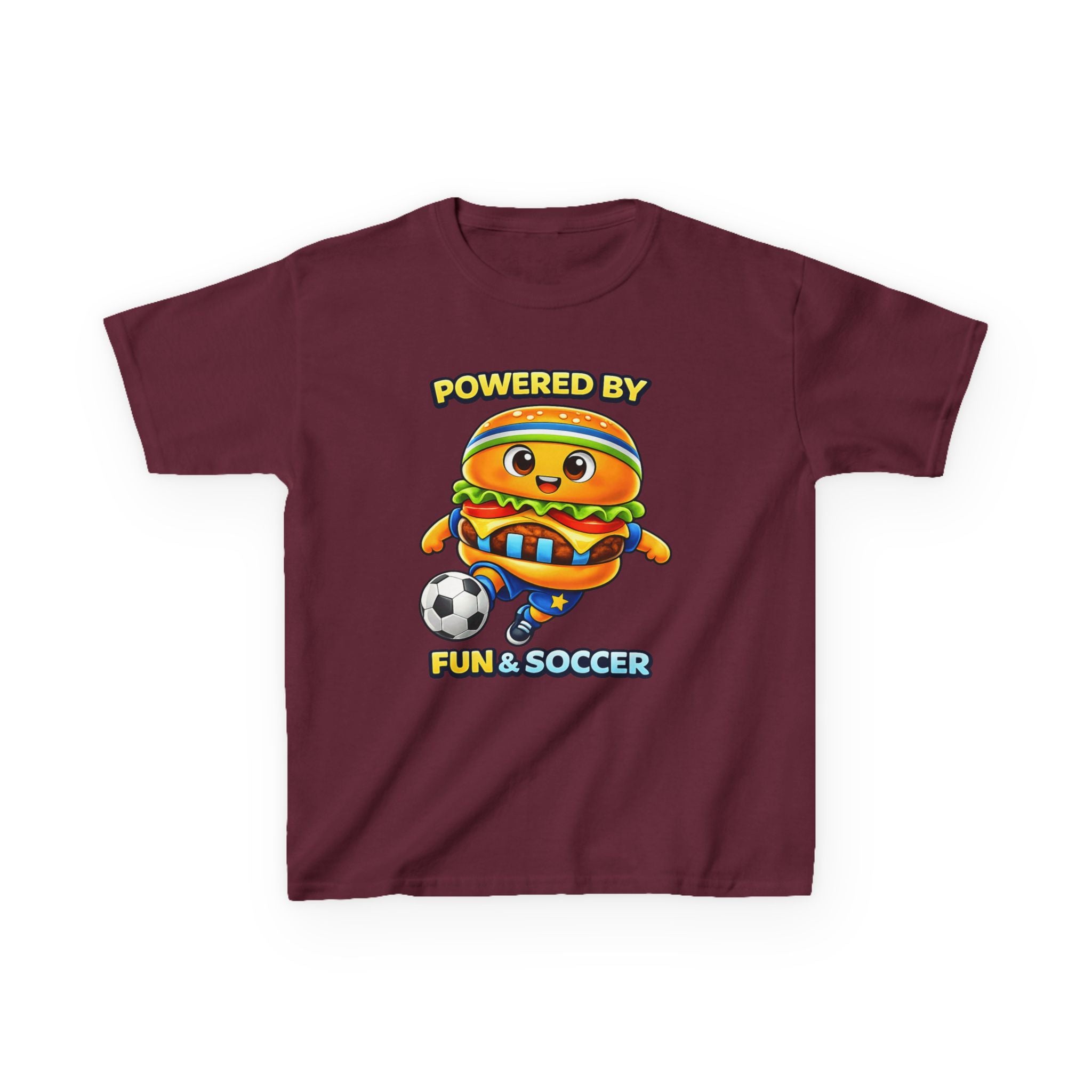 Kids Soccer T-Shirt — 'Powered by Fun & Soccer' Burger Graphic Tee