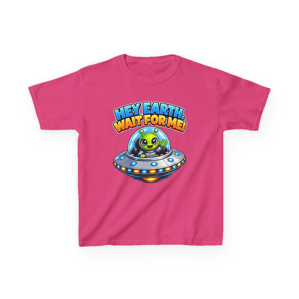 Kidxtr™ Kids Space T-Shirt — 'Hey Earth, Wait For Me!' Alien Spaceship Graphic Tee