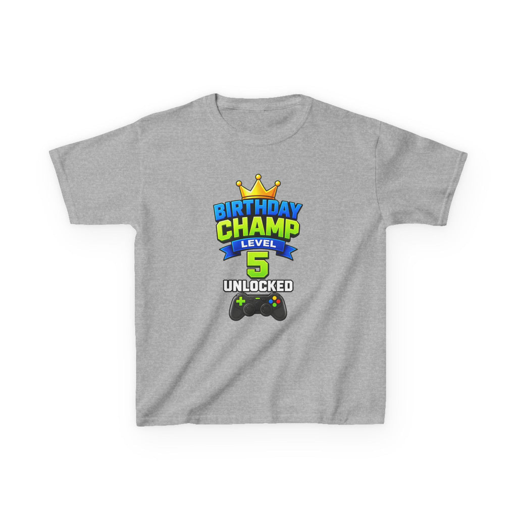 Kids Tee — "Birthday Champ Level 5 Unlocked" Gamer Birthday Shirt