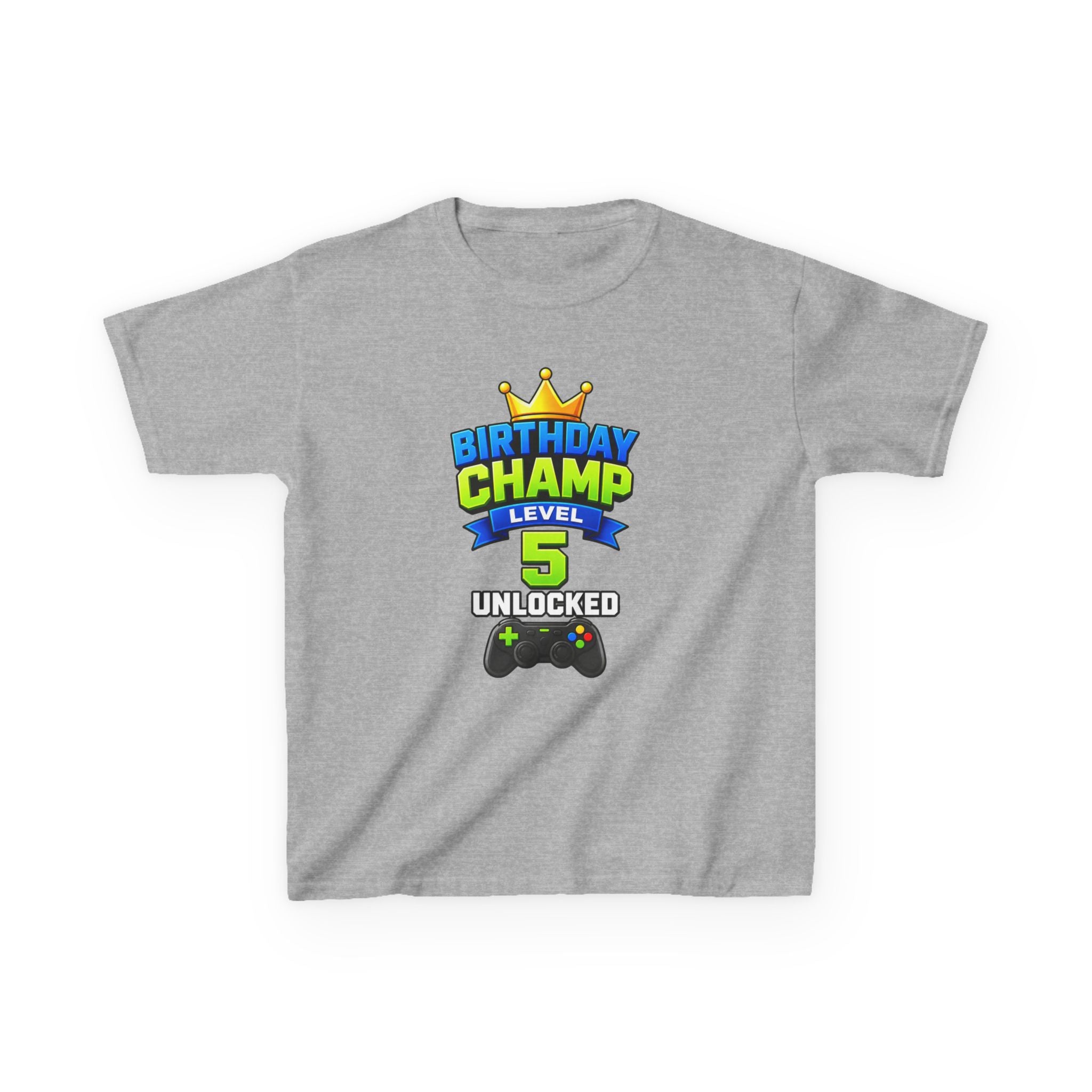 Kids Tee — "Birthday Champ Level 5 Unlocked" Gamer Birthday Shirt